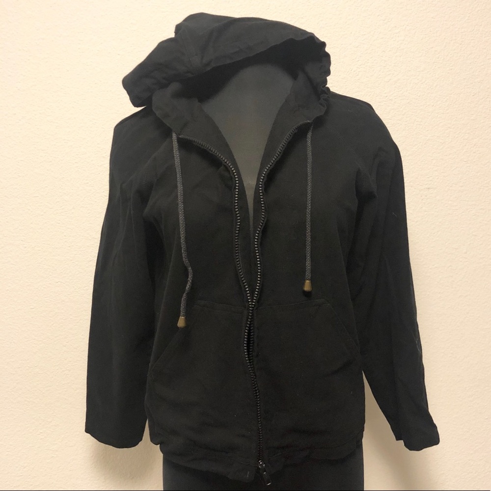 Black Hooded Lightweight Jacket